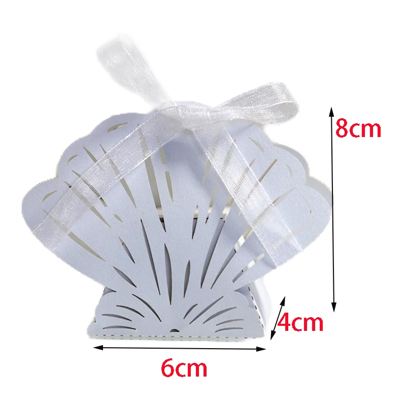 50/100pcs Laser Cut Shell Candy Boxes Carriage Wedding Favors Gift Box With Ribbon Baby Shower Wedding Birthday Party Decoration
