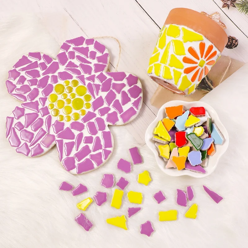 100g/3.5oz Multi Shape Ceramic Mosaic Tiles Colorful Polygon Porcelain Tile Star/Heart/Round/Oval/Flower DIY Making Stones