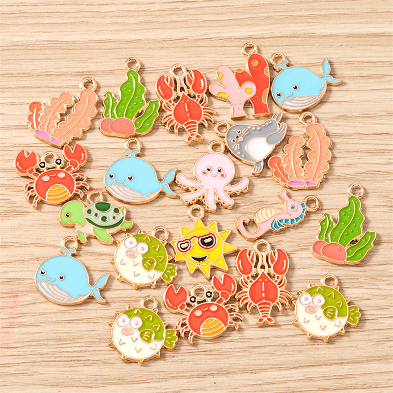 10 Stück Mix süße Meereslebewesen Charms Emaille Oktopus Hummer Krabbe Charms Anhänger für Schmuckherstellung Halsketten Ohrringe DIY Geschenke – Detail 4