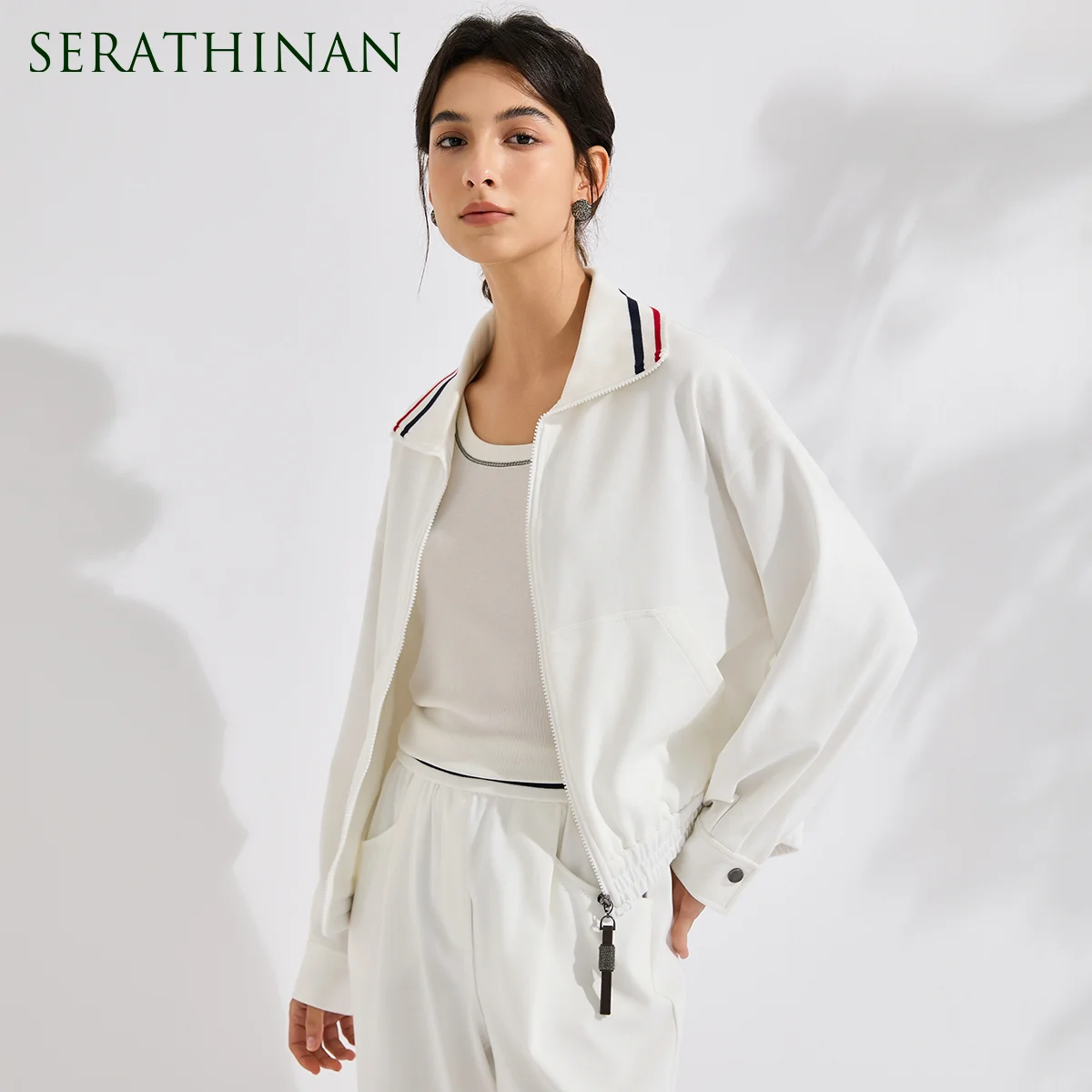 

KL7613623 High End Women's Cotton Blend Sheepskin Zip Front Jacket Relaxed Fit Elegant Luxury Casual Outerwear
