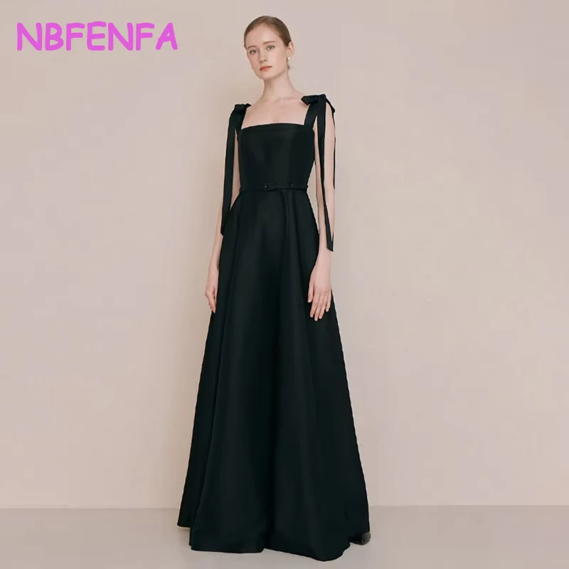 White Satin Suspenders Square Collar Korean Light Wedding Dresses Photo Shoot Simple Black Evening Dress Formal Banquet Dresses