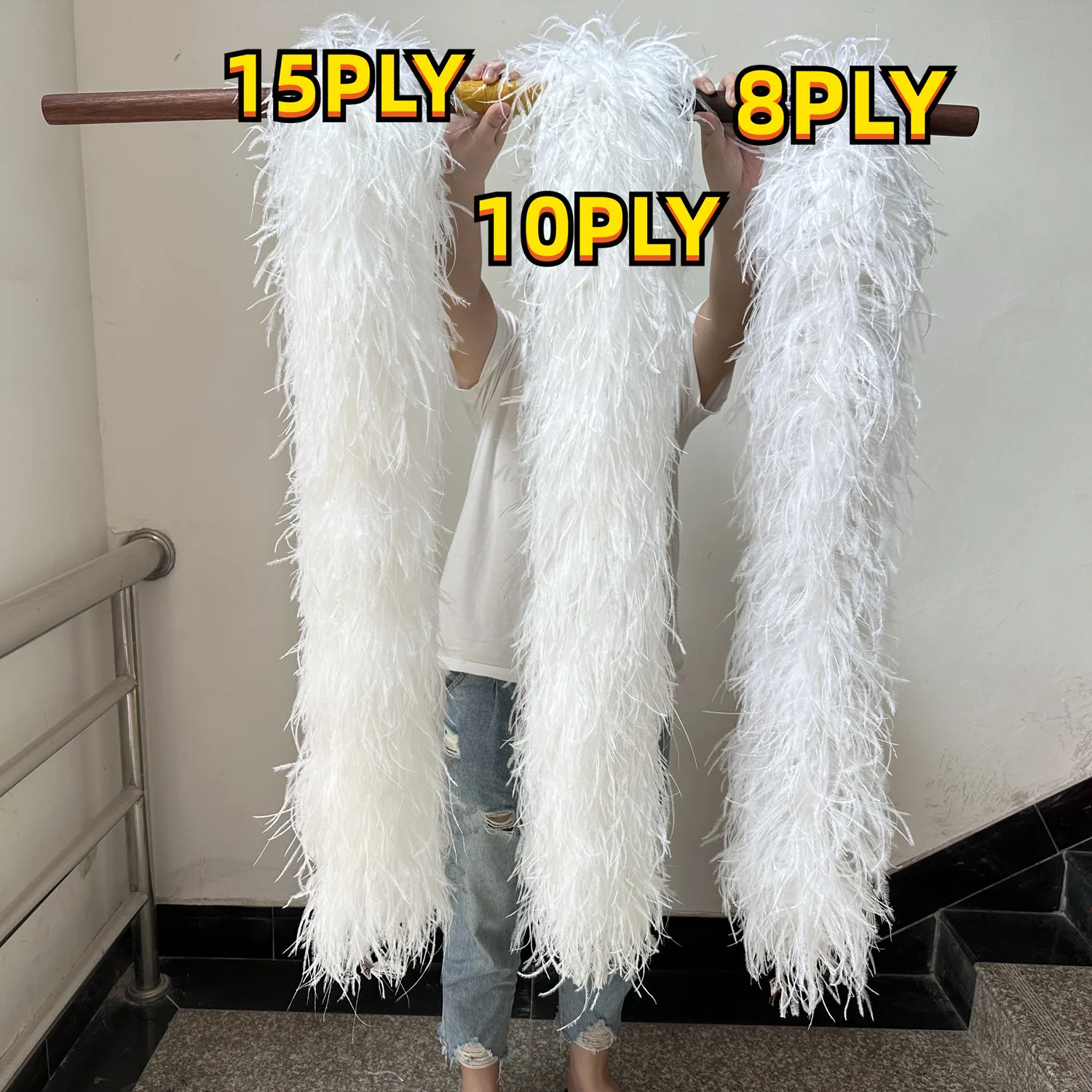 

2M&3meter Real Ostrich Feather Boa Trim 8/10/15Ply White High Quality Feather Scarf for Wedding Party Women Shawl Clothing Decor