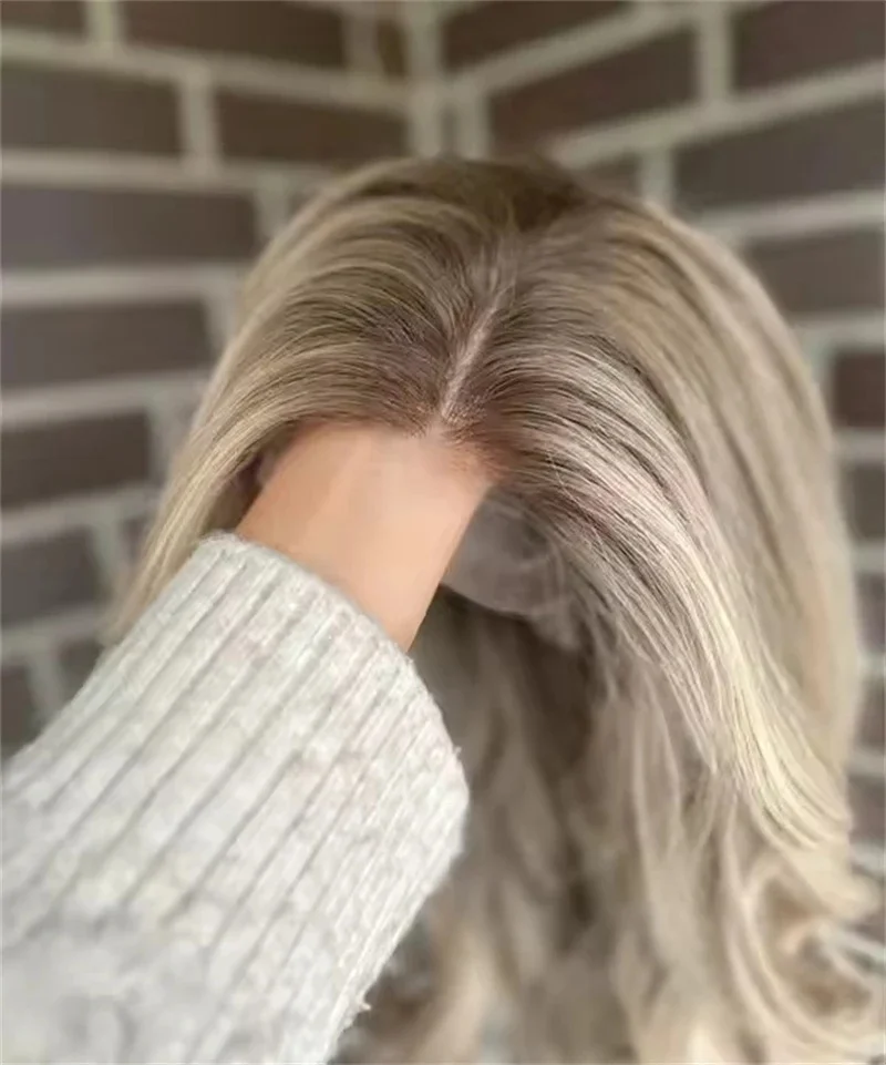 Wig Wanita Putih Rambut Virgin Eropa Wig Lace HD Transparan Wig Frontal Lace 13x4 Pirang Abu-abu Wig Rambut Asli Warna Terang Diskon