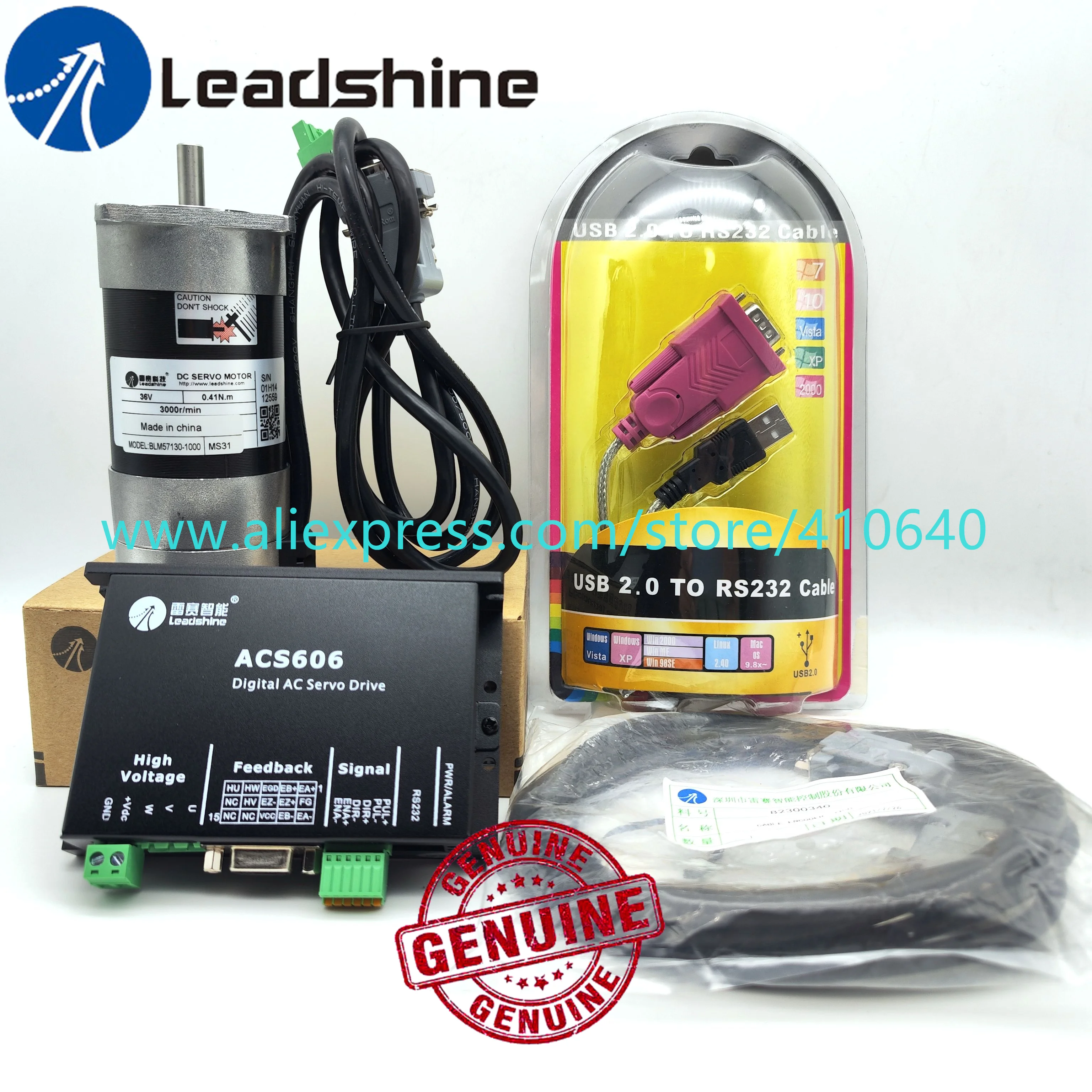 Imagem -06 - Servo Motor dc sem Escova Leadshine Blm57130 Genuíno e Servo Drive Acs606 com Cabo de Extensão do Codificador e Cabo de Ajuste Rs232