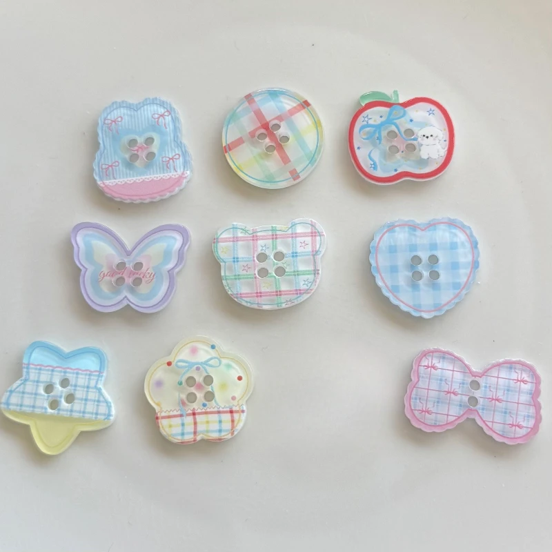 

10Pcs Fresh Candy-colored Cute Cartoon Button DIY Accessories for Kids' Clothing Hairpins Cream Gel Phone Cases Flatback Decor