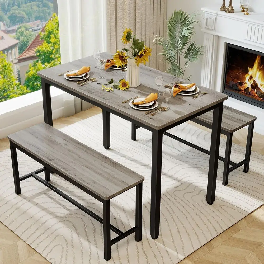 

Durable 4-Person Dining Table Set with Bench, Easy Assembly, Grey, Ideal for Everyday Meals and Work