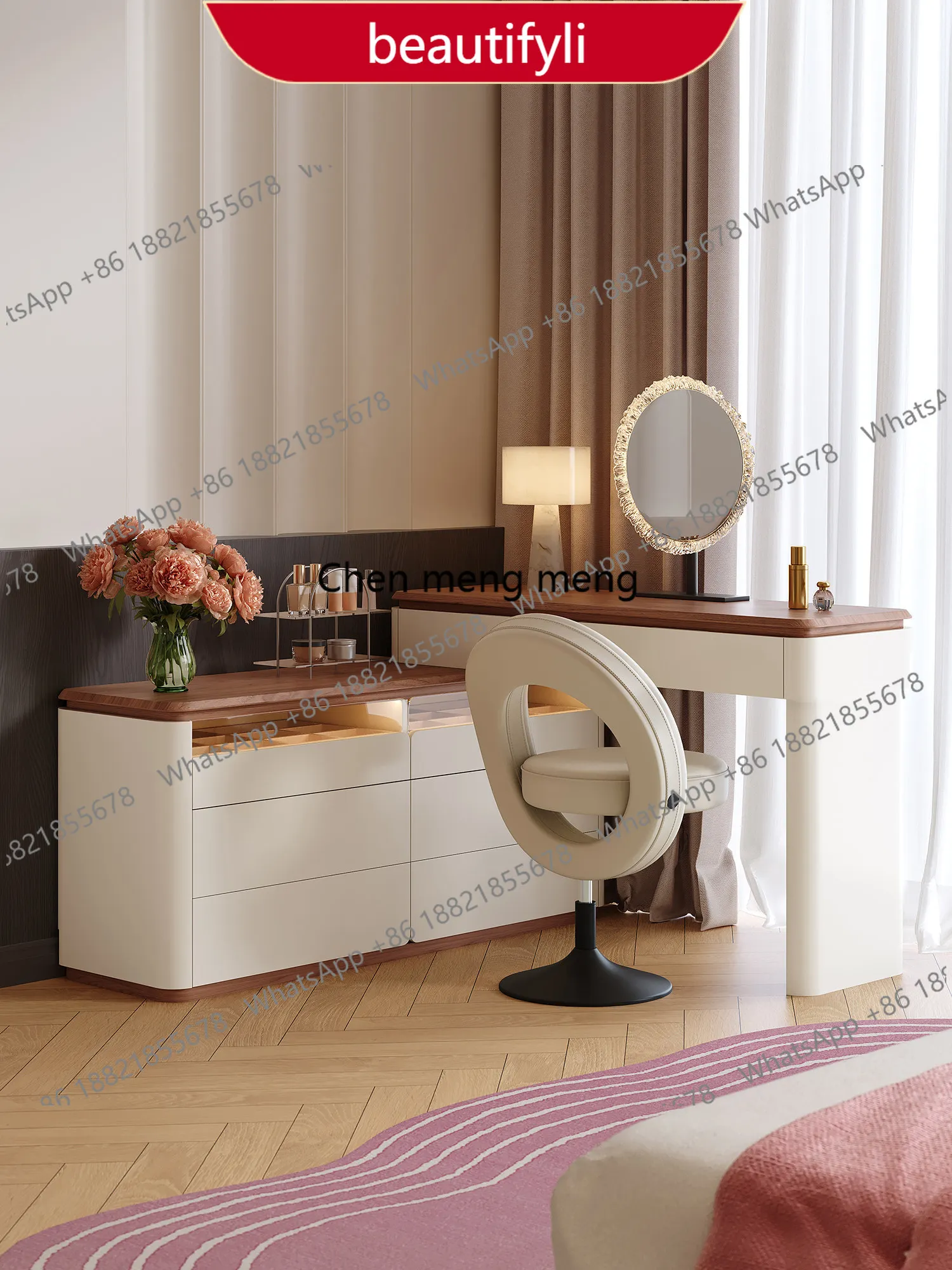 

A38 Dresser, chest, integrated modern minimalist style cream, high-end bedroom, bedside retractable makeup table