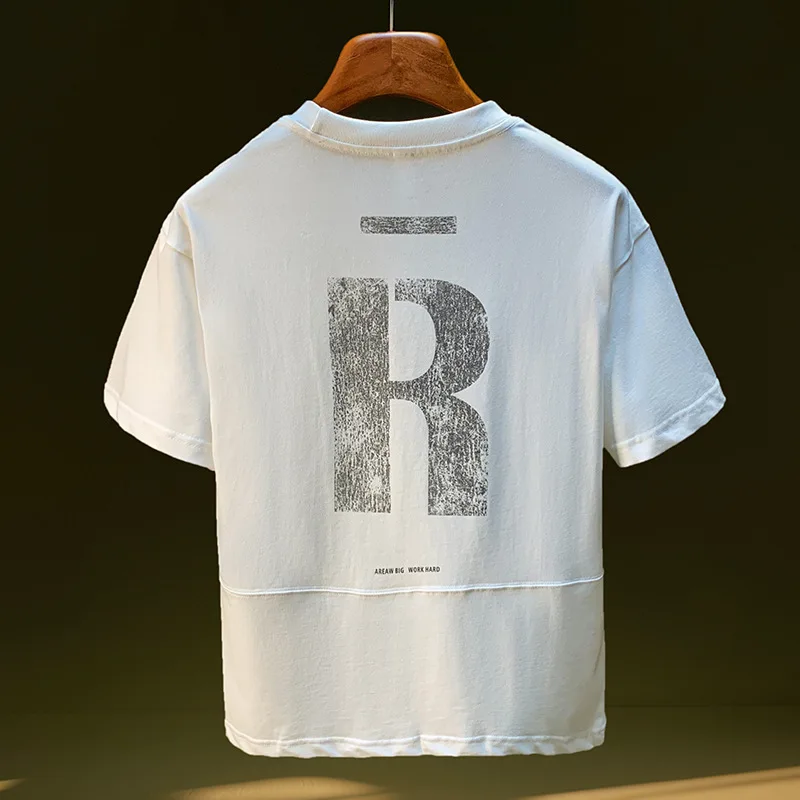 2025 Summer Hot Short Sleeve T-shirt Men's Letter Printed Trendy Versatile T-shirt American Trendy Brand Half Sleeve Top