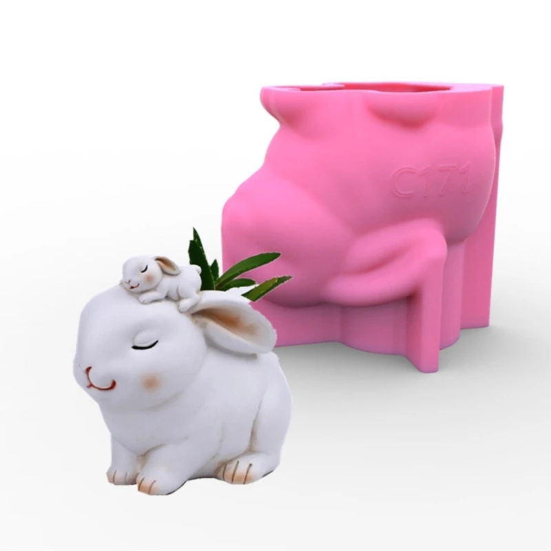 Silicone Flowerpot Mold Rabbits Concrete Clay Crafts Mould Animal Planter Mold