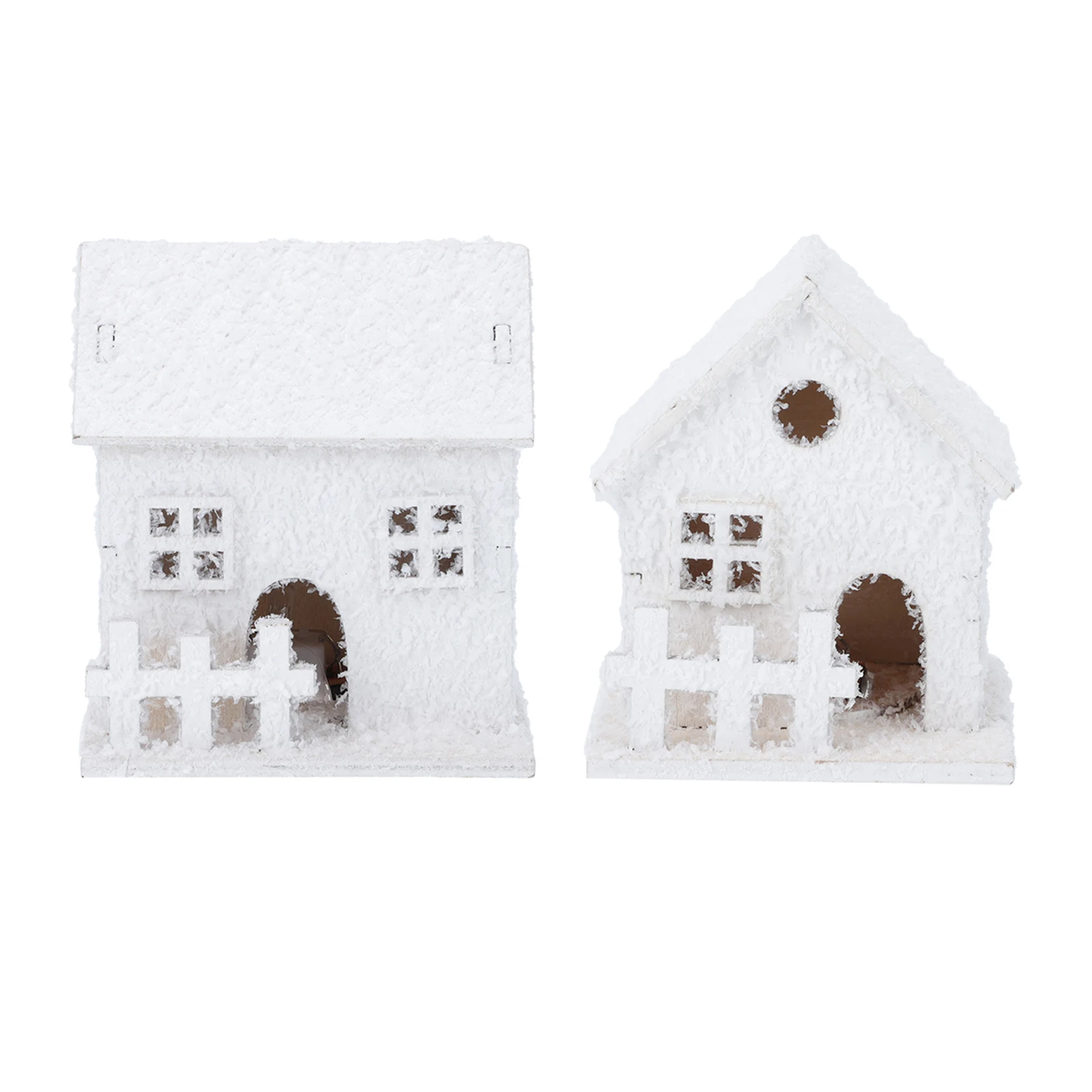 

2pcs Led Wooden House Christmas Ornament Luminous Xmas Desktop Decor Home Bar Restaurant Party Scene Adornment