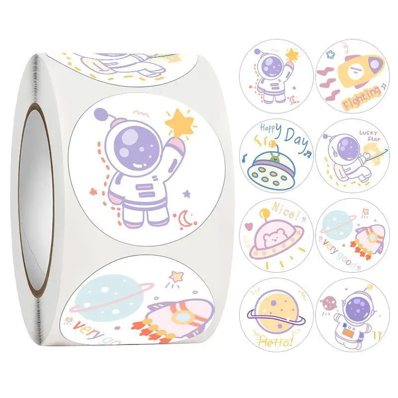 500 Roll Space Astronaut Stickers Cute Bonus Stickers Children's Stationery Notebook DIY Hand Ledger Decorated Office Stationery