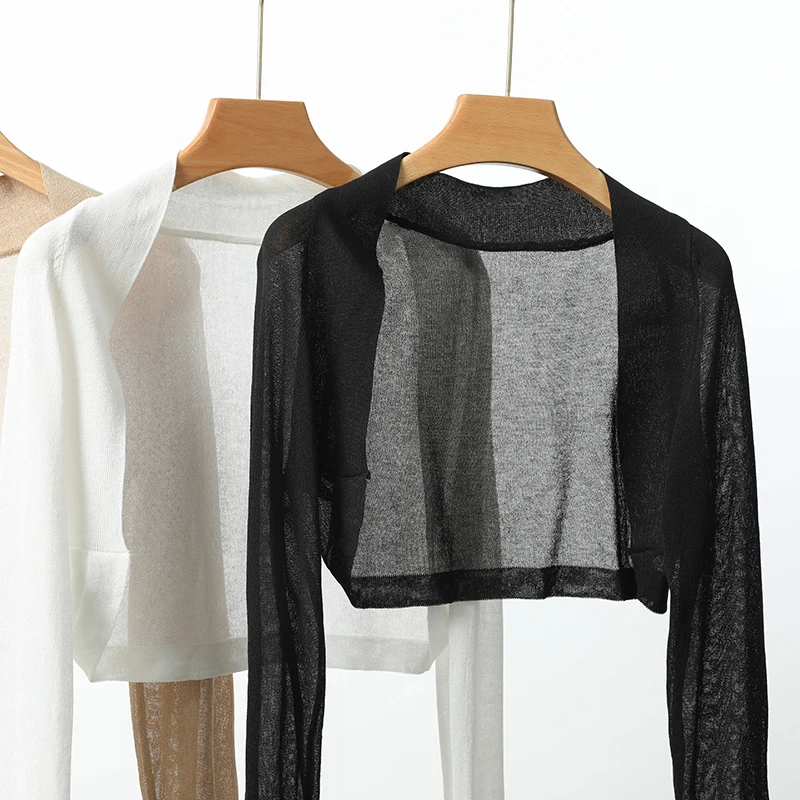 

Легкий длинный вязаный кардиган све, защита от солнца, облегающая верхняя одежда с высокой талией, летняя тонкая сукня с бретелями