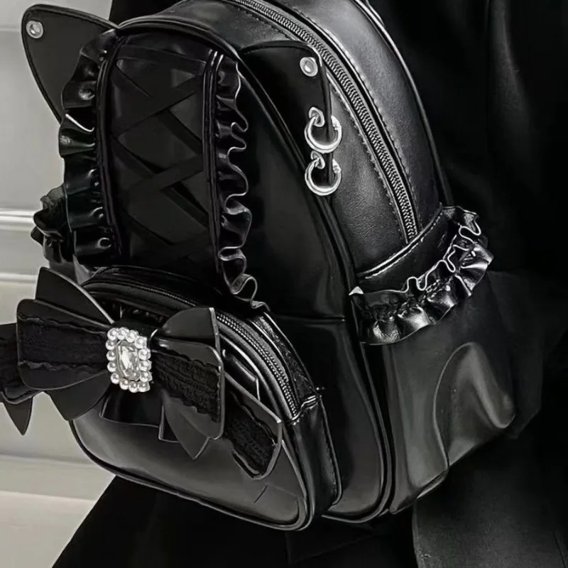 

Japanese Ita Mochila Lace Cat's Ear School Bag Cute Large Capacity Mochilas Mujer New Bow Women Bags Student Backpack 25x20cm