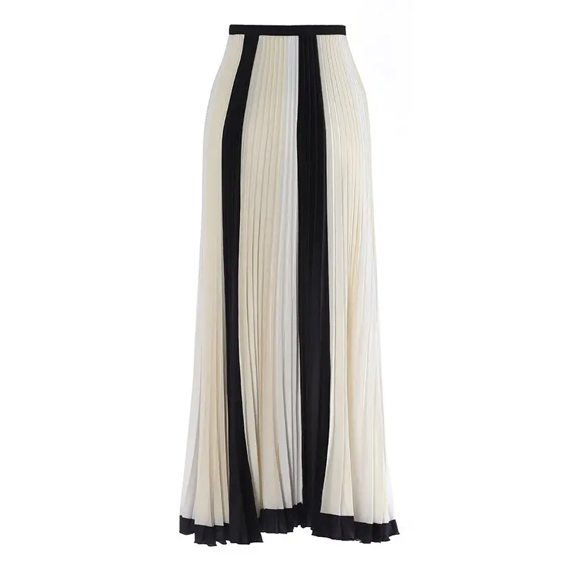 New cross-border foreign trade women's chiffon color matching pleated skirt folding splicing chiffon skirt