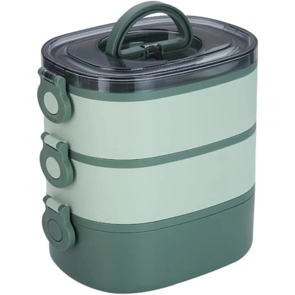 3 Tier Stackable Lunch Box 2000ml Portable Handle Leakproof Plastic Bento Box Reusable Food Container for Office School Picnic
