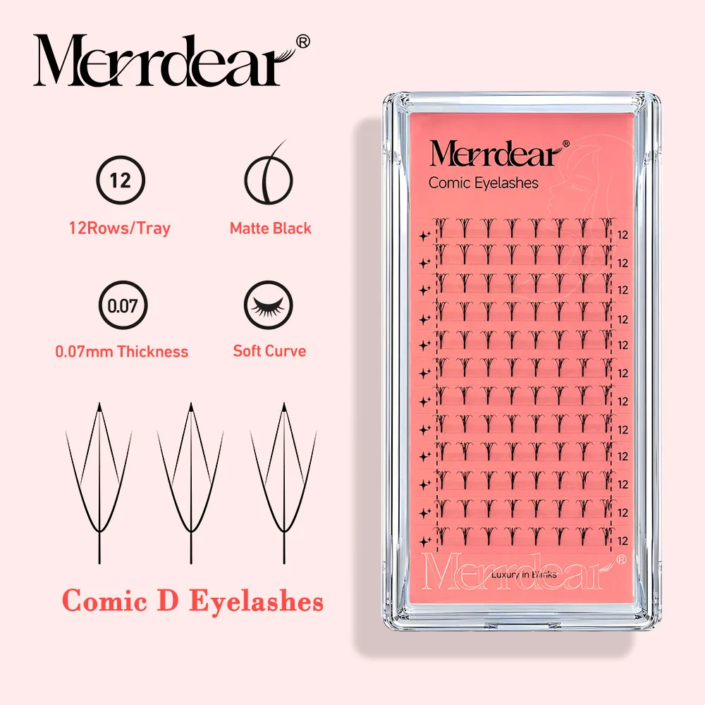 

Merrdear Black Comic Spire Eyelash Extension Premade Manga False Eyelashes Super Soft Light Feather Anime Lashes 0.07mm Curl C D