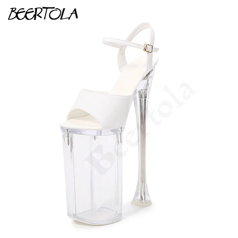 Women's Transparent High Platform Sandals 26CM Super High Heel Patent Leather Fish Mouth Sandals Nightclub Fashion Dance Shoes