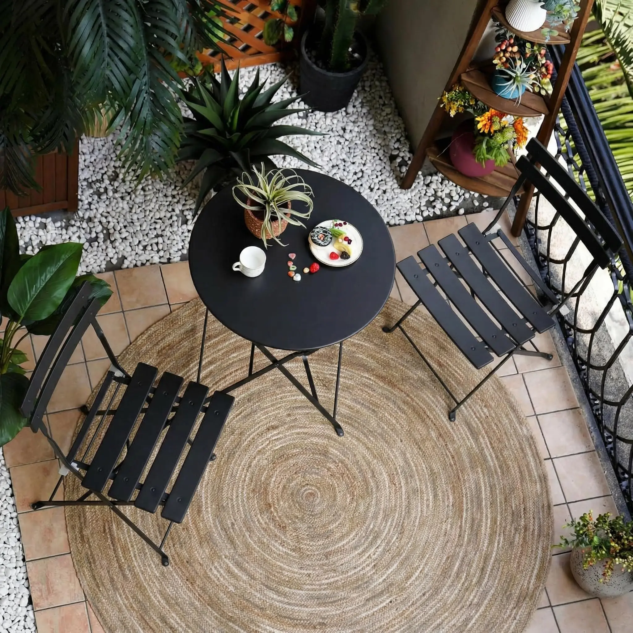 3-Piece Folding Patio Bistro Set Outdoor Porch Balcony, Black