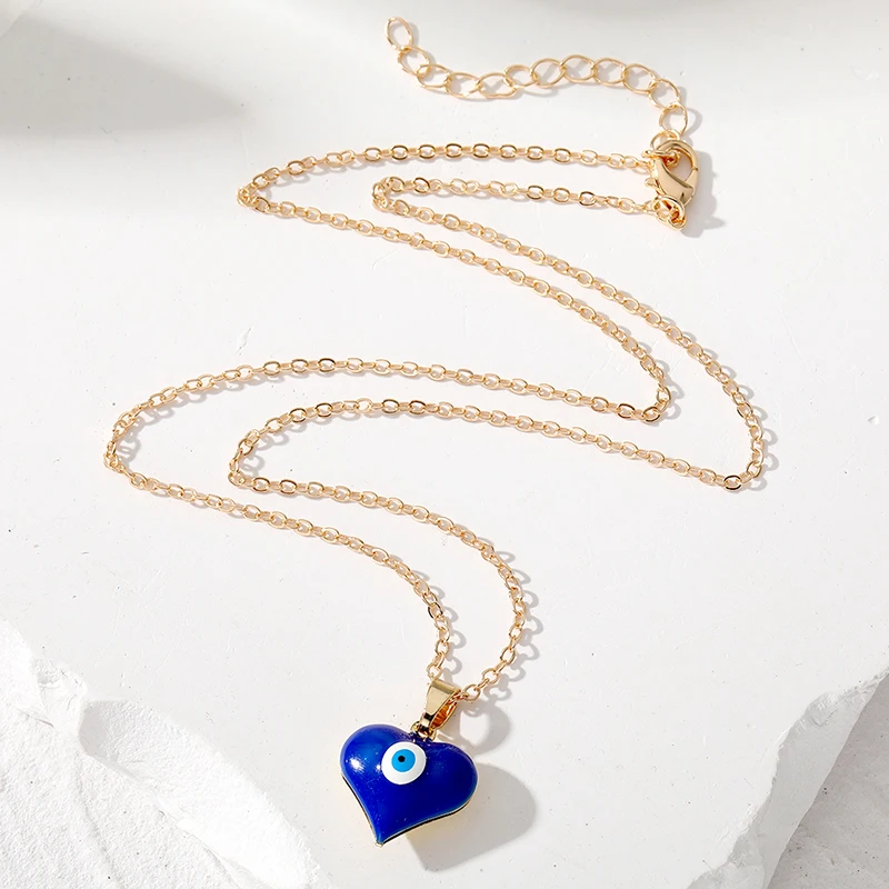 Gold Plated Blue Evil Eye Love Heart Necklace Choker Women Enamel Turkish Lucky Eye Pendant Chain Necklaces Wedding Gift Jewelry