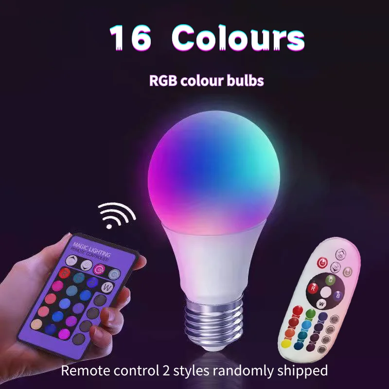 16 Color RGB Bulb LED Multicolor Bulb E27 Base 220V Household Lighting 10W Dimmable 24 Key Remote Control Atmosphere Neon Light