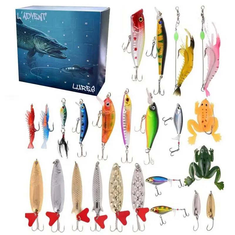 

Christmas Countdown 24 Days Fishing Set With Spoons Minnow Surprise Boxes Fishing Advent Calendar Christmas Gifts For Men