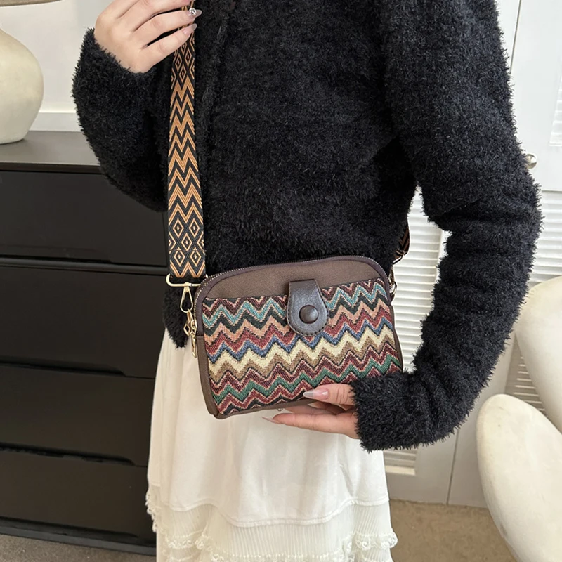 

Bohemian Mini Crossbody Bag, Retro Canvas Shoulder Bag, Women's Geometric Pattern Square Purse Messenger Bags