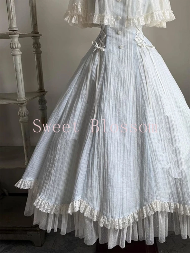 French Elegant Sweet Lolita Dress Women Bow Lace Patchwork Princess Party Dress… - Image 4