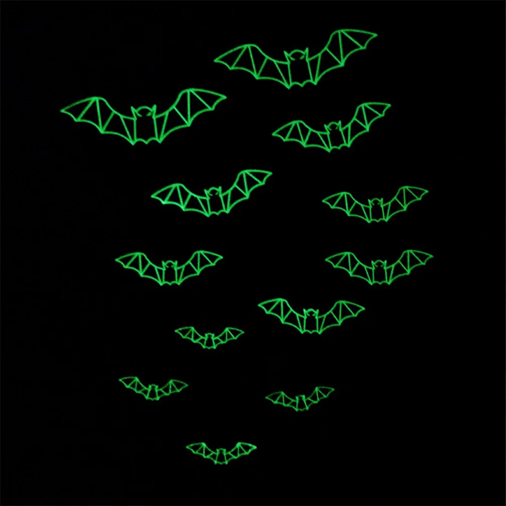

48Pcs Luminous 3D Bat Stickers Halloween Decals for Window Door Decor Halloween Sticker 3D Bats Sticker Fluorescent Wall Decal