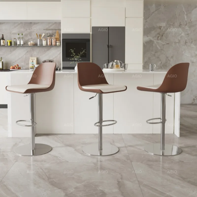 

Modern Backrest Bar Chairs Barber Stainless Steel Italian Unique Bar Stools Swivel Adjustable Height Sillas Interior Decorations