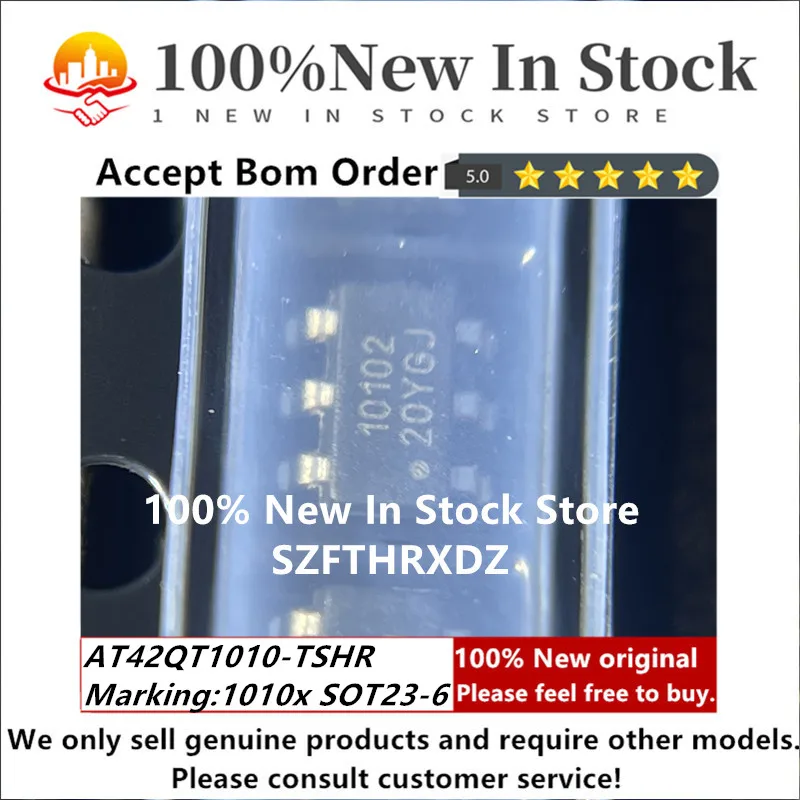 100% NEW ORIGINAL AT42QT1010-TSHR SOT23-6 Marking:1010x Touch Sensor 1 Key 1.8V to 5.5V Surface Mount 6-Pin