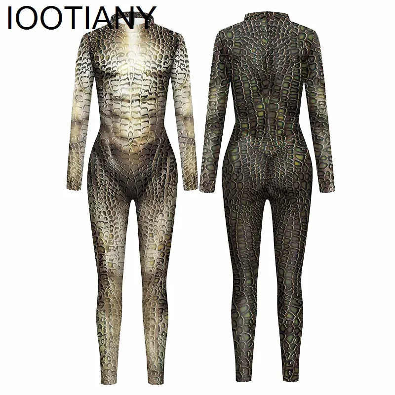 

CosplayIootiany Women Men Animal Snake Skin Pattern 3d Print Sexy Jumpsuit Cosplay Costumes Skinny Party Bodysuit Monos Mujer