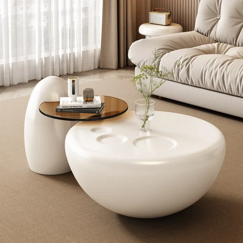 Design Modern White Coffee Table Round Tray Simple Cute Marble Mobile Coffee Table Center Small Floor Mesa Auxiliar Furniture