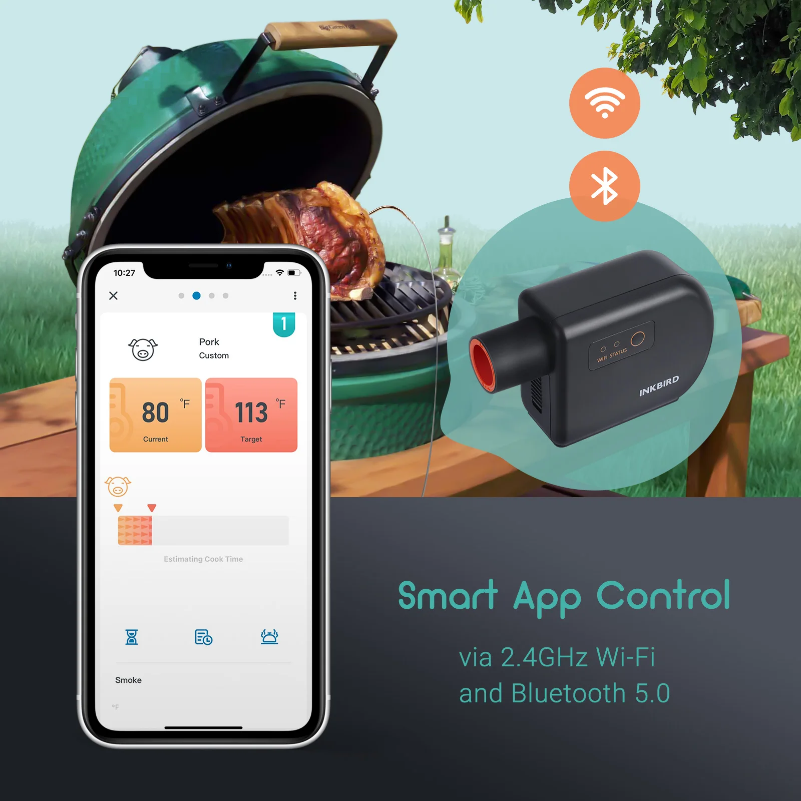 Imagem -02 - Inkbird-bbq Controlador de Temperatura Ventilador Fumante Automático Termômetro Grill Grande Green Egg Wi-fi Bluetooth Isc027bw