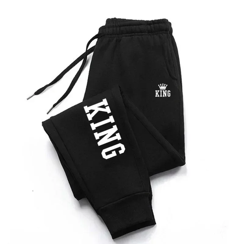 

King Print Running Pants Men's Spring Autumn Drawstring Pants Hip Hop Sports Fitness Solid Sweatpants Male Trousers