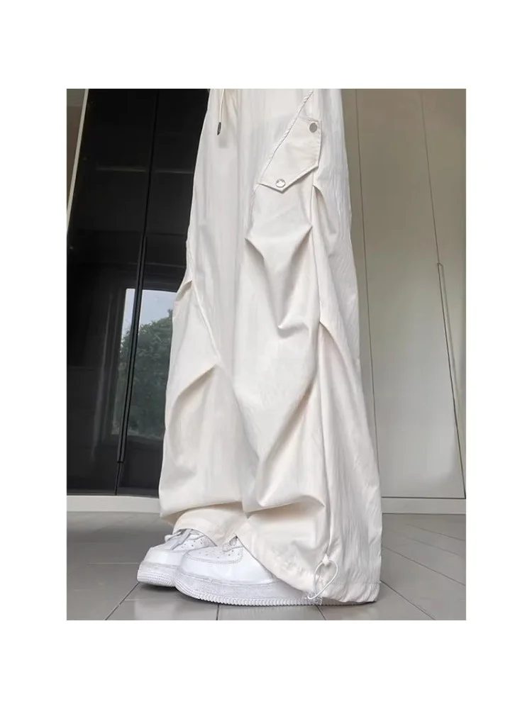 

White Women's Spring Summer Thin Straight Leg Workwear Pants High Waist Loose Drapey Large Size Qui Dry Spor Trousers