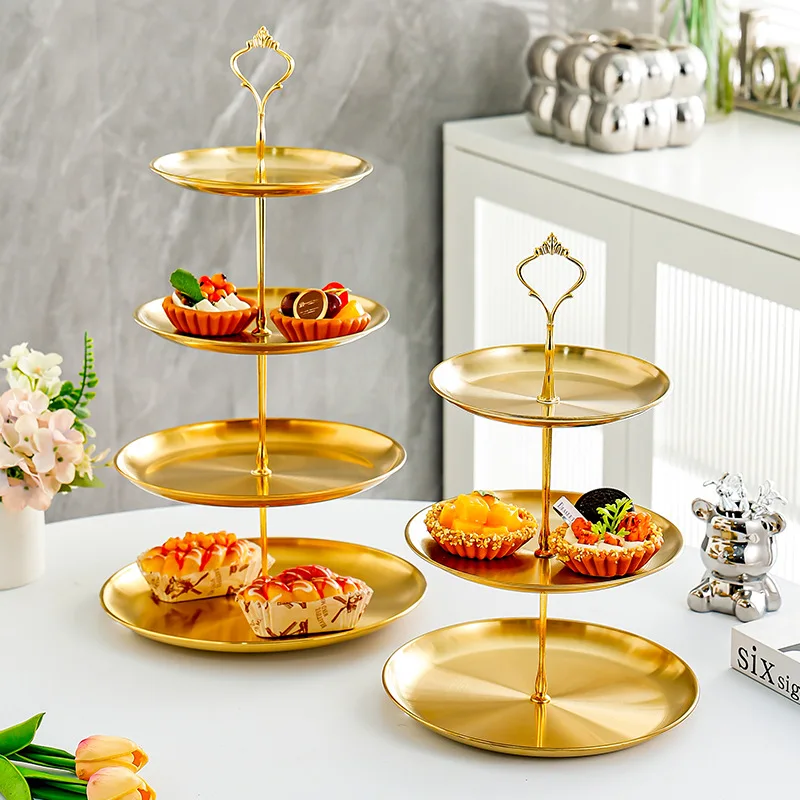 Stainless steel dried fruit plate three-layer afternoon tea snack multi-layer fruit skewer plate wedding cake plate, rack basket