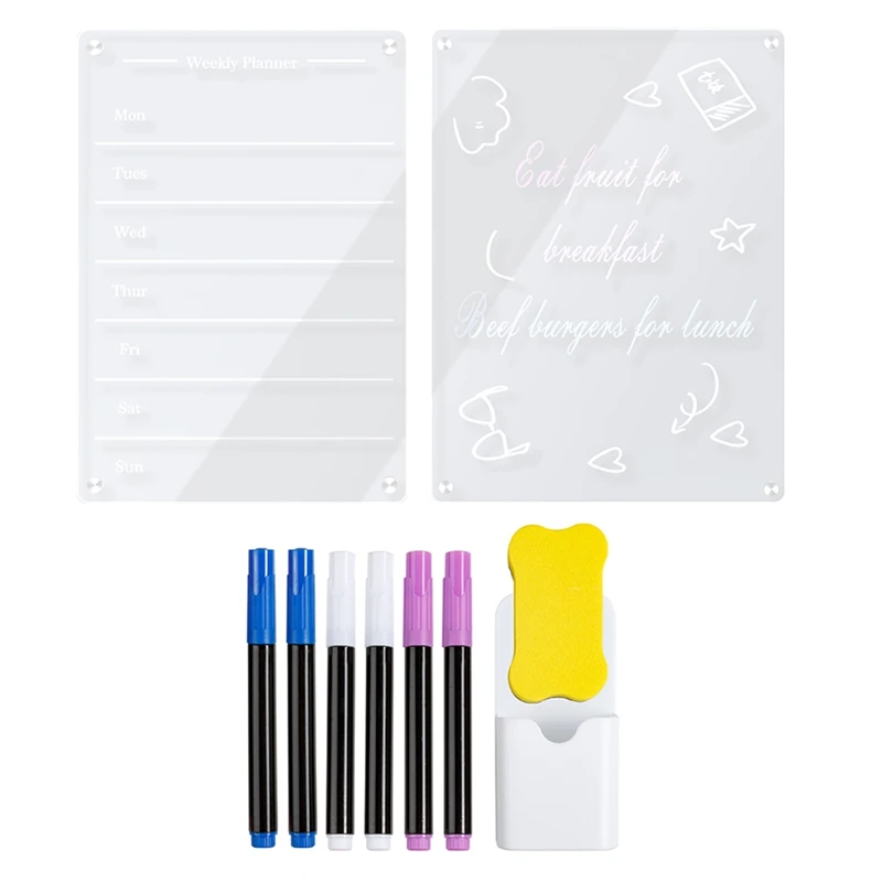 2PCS 9Inx13in Clear Acrylic Magnetic For Fridge,Clear Board Dry Erase Fridge For Reusable Planner With Dry Erase Markers