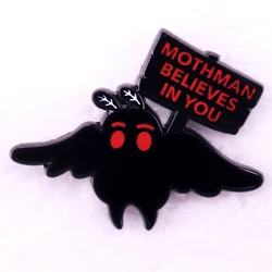Mothmans Believes in You Enamel Pin Kawaii Cryptid Halloween Badge Spooky Brooch Jewelry Gift