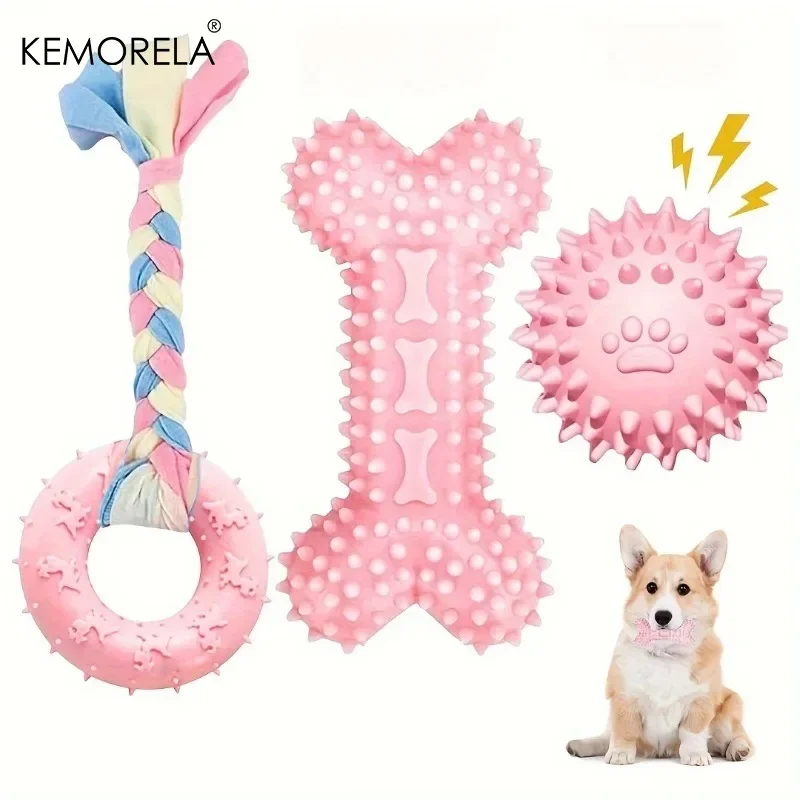 3PCS Puppy Teething Chew Toys Suitable for Small Breed Dogs Soft Rubber Teething Bone Chew Toys for Teething Mental Stimulation