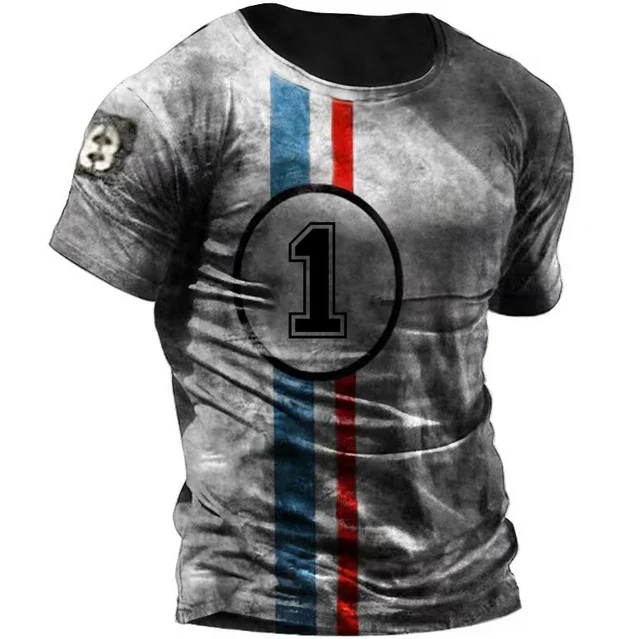 Camiseta de verano para hombre, impresión 3D, americana, manga corta, secado rápido, vintage, cuello redondo, extragrande, deportiva 5