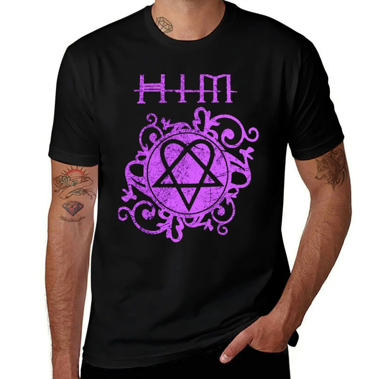

Him Ville Valo Band pink him Heartagram Razorblade Romance T-Shirt Plus Size Gym Sports T-Shirt