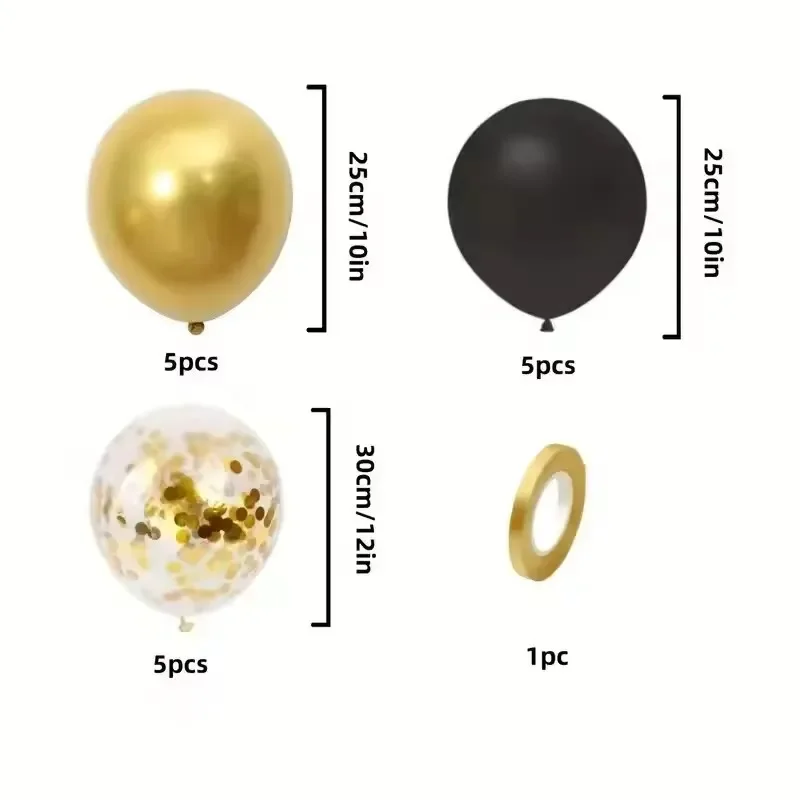 16 Stück schwarze metallische Paillettenballons für Geburtstag, Hochzeit, Abschlussfeier, Ballondekoration