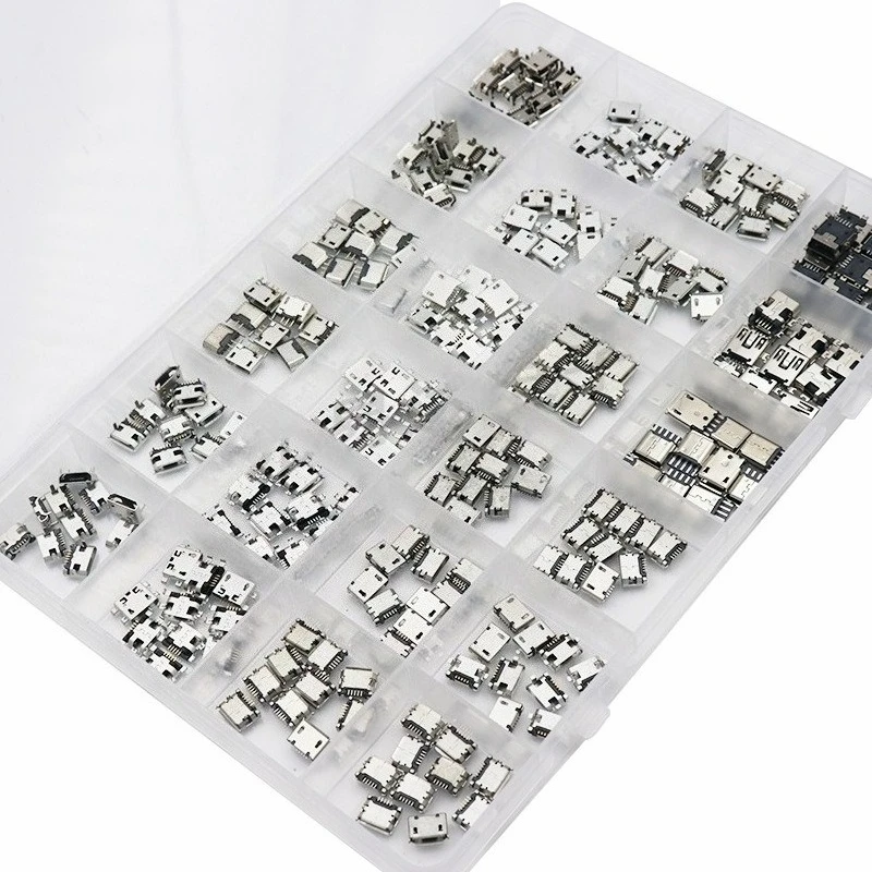 Micro USB Interface 240Pcs 24 Types USB Tail Connector Assortment Kit for MP3 MP4 MP5 Player Charging Port Repair