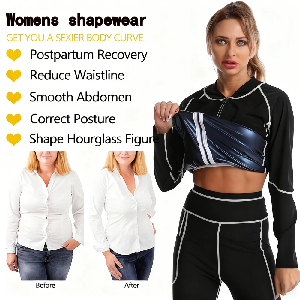 GAOYAPO Women’s Sauna Suit Weight Loss Sweat Suit, Top & Pants Sweatshirt Set, Workout Body Shaper for Gym Fitness view 4