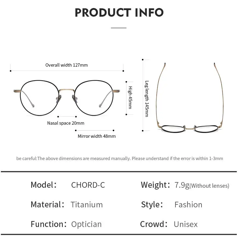 OLAMINS​ Pure Titanium Glasses Frame Small Ultra-Light Titanium Metal Glasses Frame Square Classic Glasses Frame CHORD C