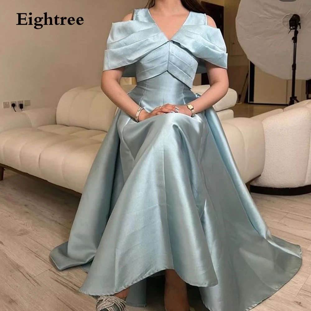 

Eightree Modern Evening Dresses V Neck Long Sleeves Satin Elegant A Line Abendkleider Dubai Formal Occasion Dresses 2023