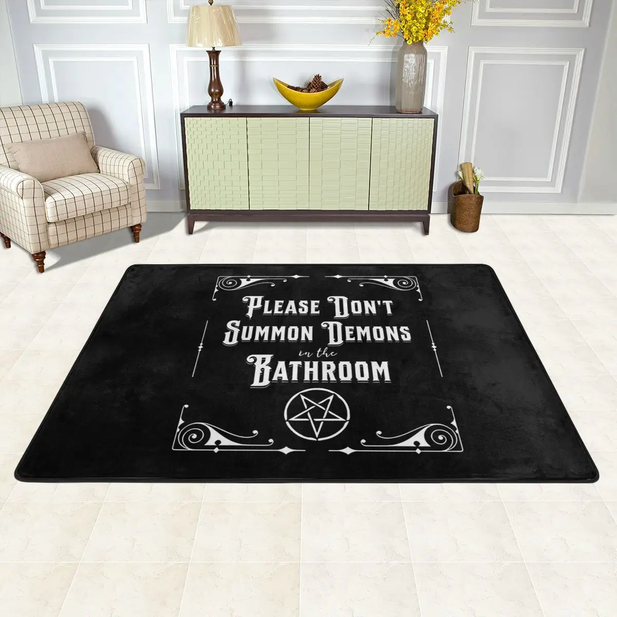 Please Don't Summon Demons In The Bathroom Goth Home Decor Large Room Rugs Carpet Flannel anti-slip floor mat Home Decorations