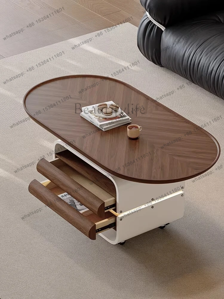 Simple modern liftable movable living room with wheels sofa side table small coffee table