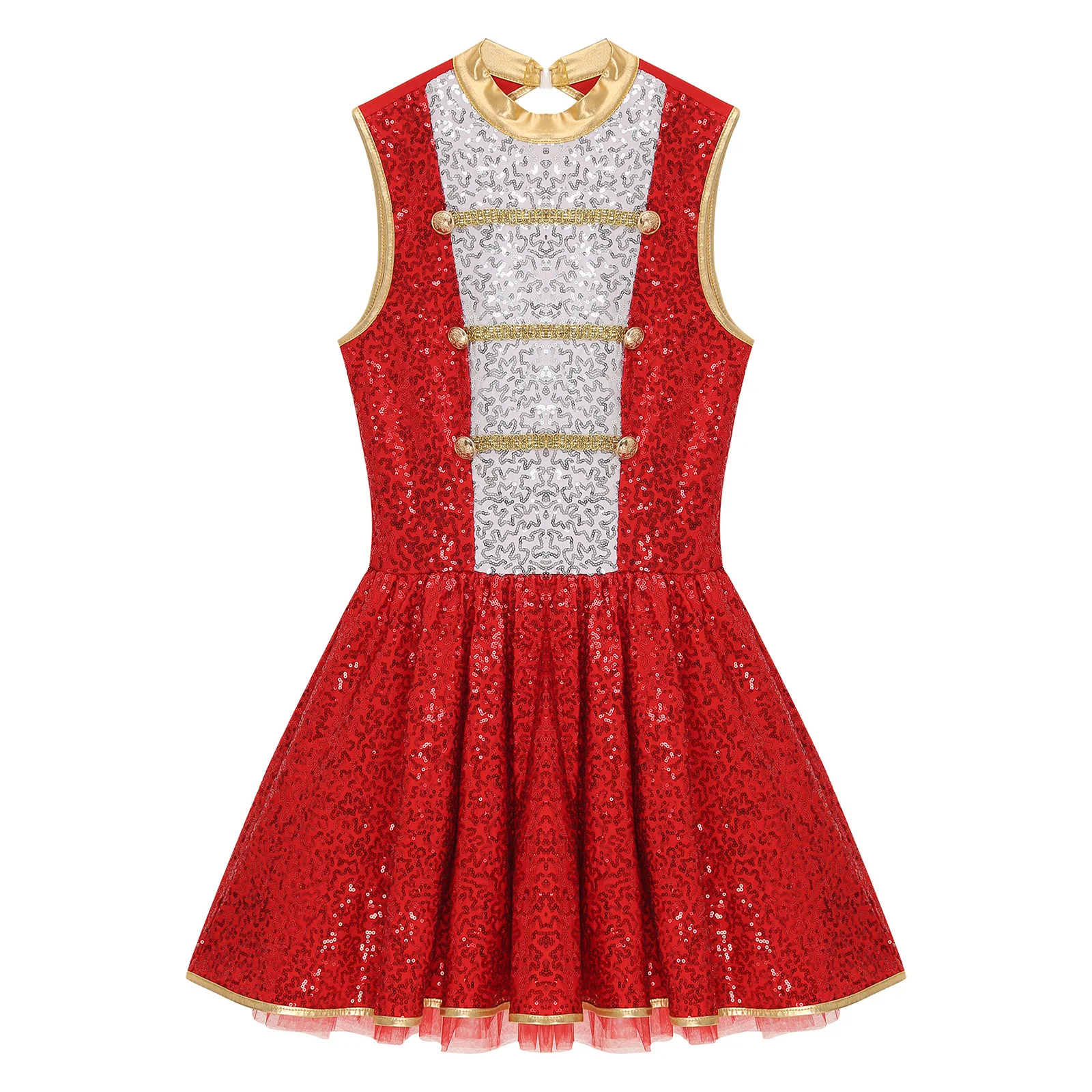 Abito Vintage con paillettes da donna Circus Ringmaster Clown costumi Cosplay senza maniche abito Tutu con ritaglio sul retro vestito da Clown