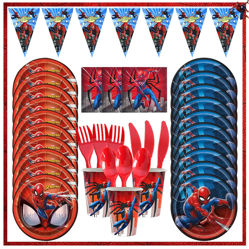 Spiderman Birthday Party Decorations Spiderman Red Paper Napkins Plates Cups Gift Bag Balloons for Kid Supplies Happy Decoration